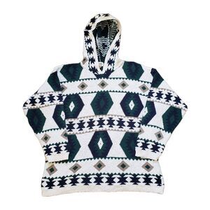 Vintage 80s 90s Stefano OSFM Aztec USA Made Unisex 100% Cotton Hoodie Native